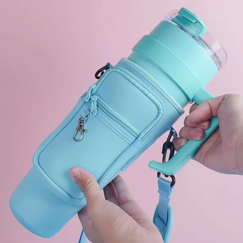 Portable Tumbler Bag | Water Bottle Carrier Sleeve with Shoulder Strap
