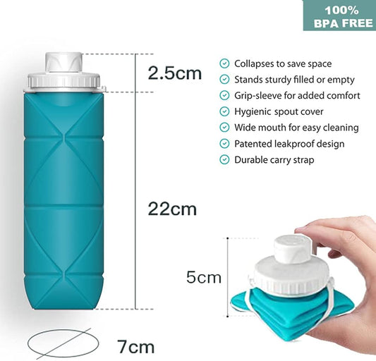 Silicone Foldable Water Bottle 600ml | Portable Travel Bottle