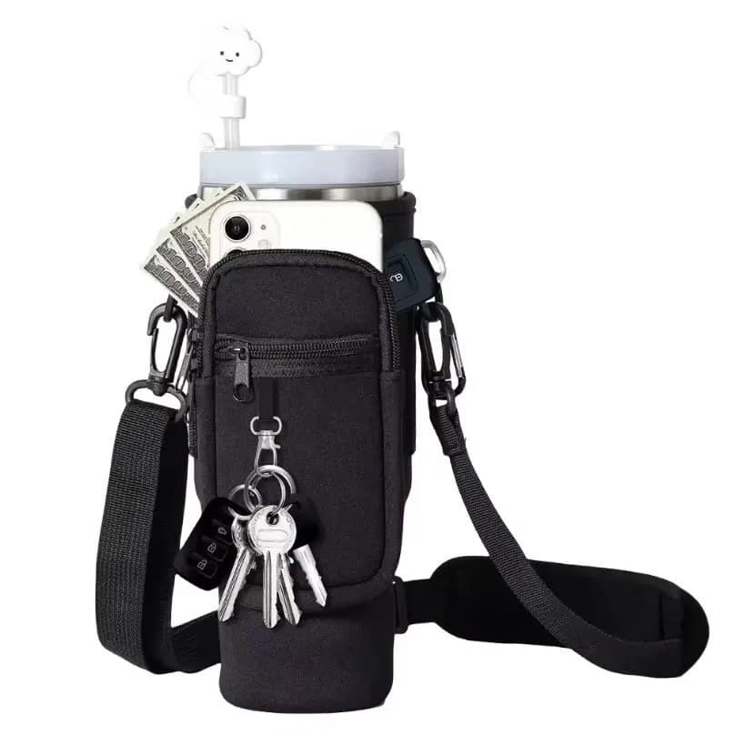 Portable Tumbler Bag | Water Bottle Carrier Sleeve with Shoulder Strap