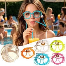 Funny Silly Straw Glasses for Kids & Adults – Flexible Drinking Eyeglasses