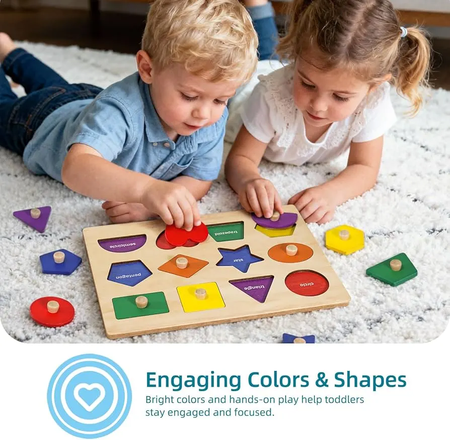 Wooden Geometric Shapes Puzzle Board for Kids – Educational Learning Toy