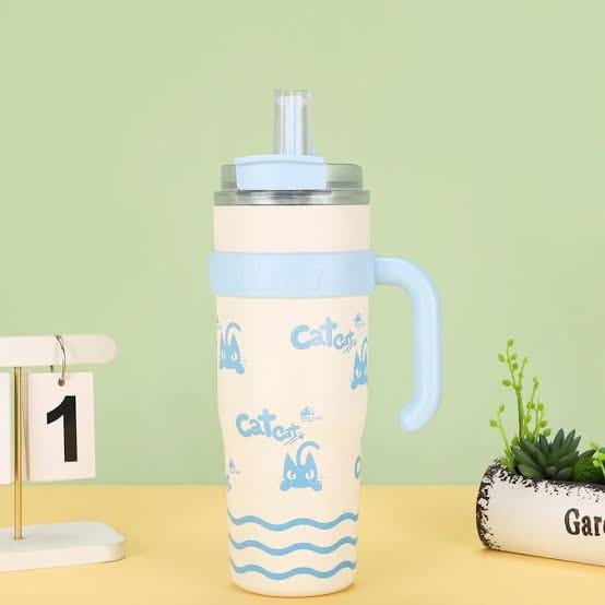 Cute Insulated Water Bottle with Handle & Straw