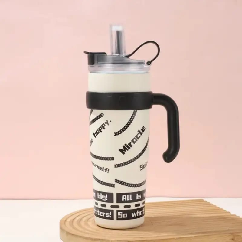 Cute Insulated Water Bottle with Handle & Straw
