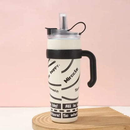 Cute Insulated Water Bottle with Handle & Straw