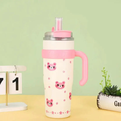 Cute Insulated Water Bottle with Handle & Straw