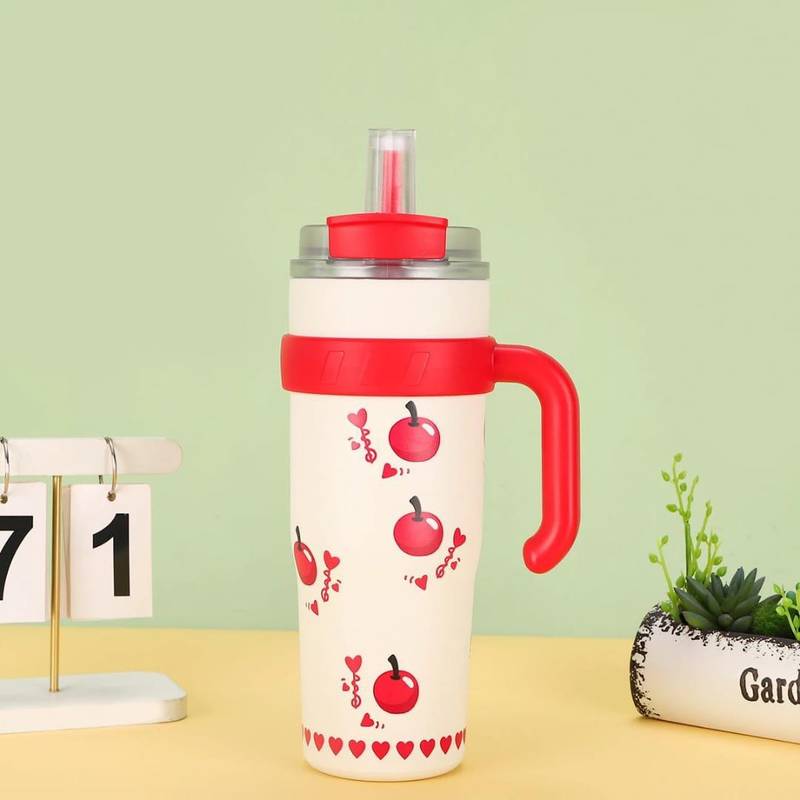 Cute Insulated Water Bottle with Handle & Straw