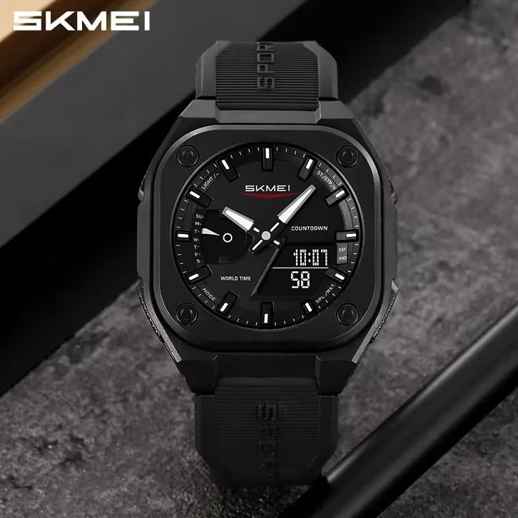 SKMEI Men's World Timer Analog Digital Watch – Black