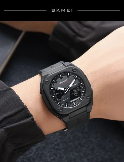 SKMEI Men's World Timer Analog Digital Watch – Black