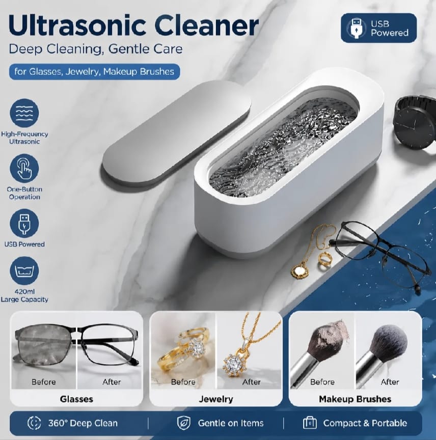 Portable Ultrasonic Jewelry & Glasses Cleaner