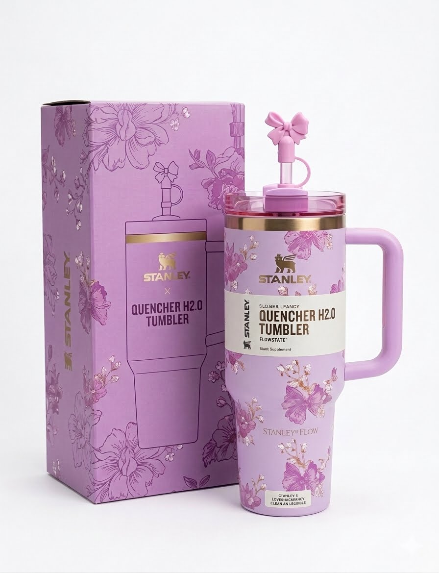 Floral Insulated Tumbler with Handle & Straw