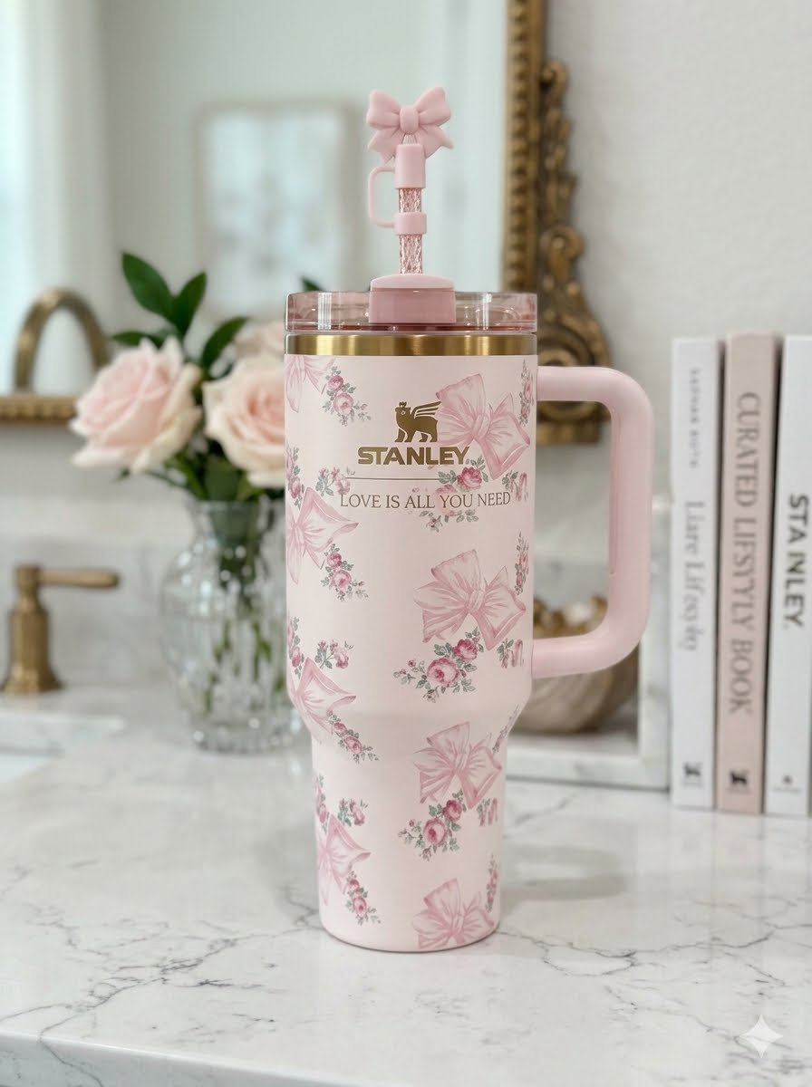 Floral Insulated Tumbler with Handle & Straw