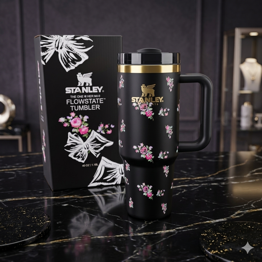 Floral Insulated Tumbler with Handle & Straw