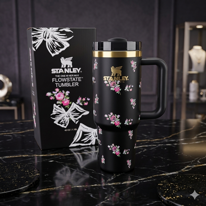 Floral Insulated Tumbler with Handle & Straw
