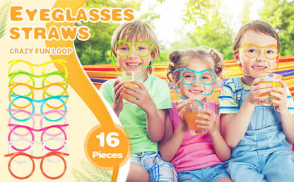Funny Silly Straw Glasses for Kids & Adults – Flexible Drinking Eyeglasses