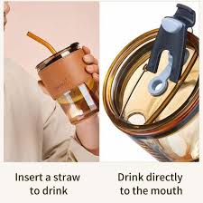 Premium Amber Glass Coffee Tumbler 400ml | Travel Mug with Straw | The A&H Store
